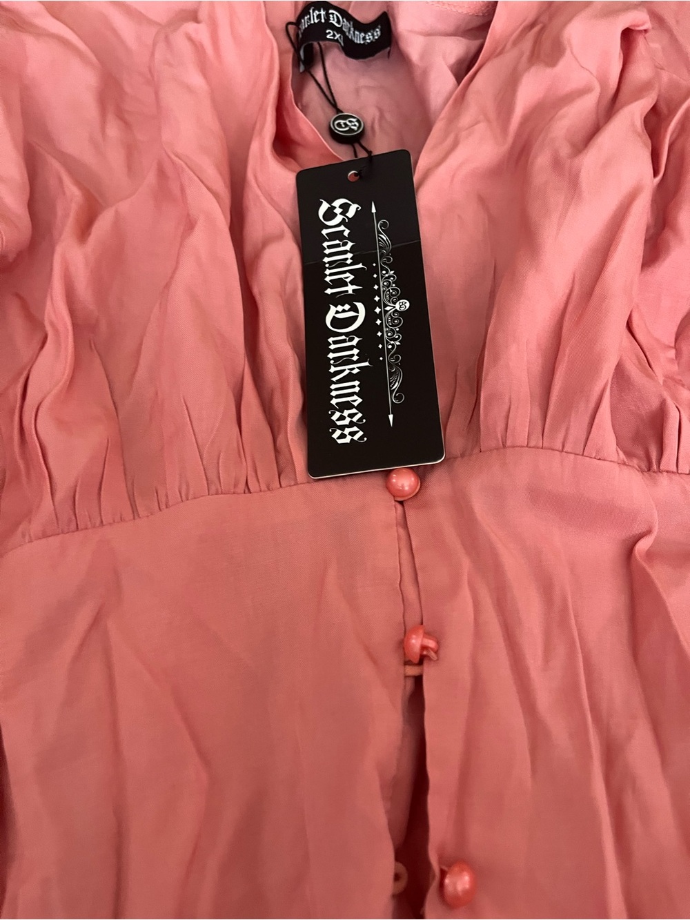 Scarlet Darkness Pink Ruffle Lace Button-Front Blouse - Picture 4 of 13